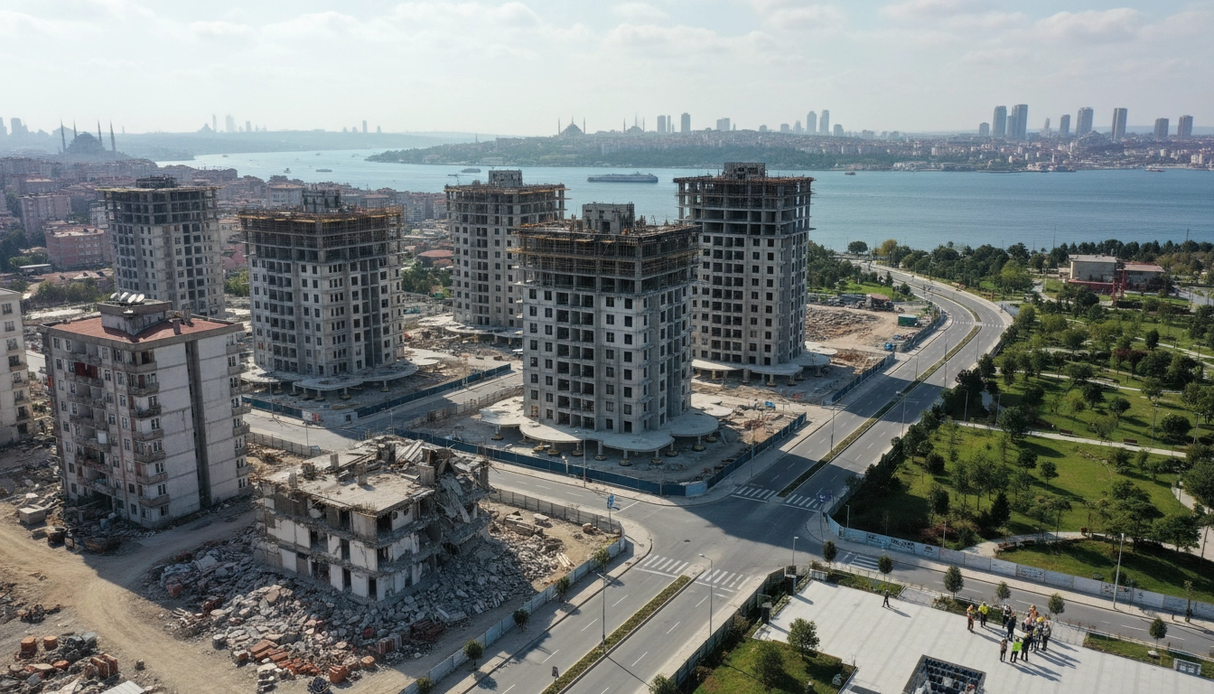 Photorealistic urban transformation in Istanbul, earthquake-resistant residential buildings replacin