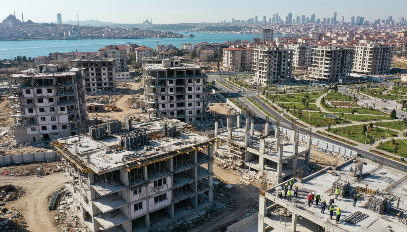 Photorealistic urban transformation in Istanbul, earthquake-resistant residential buildings replacin