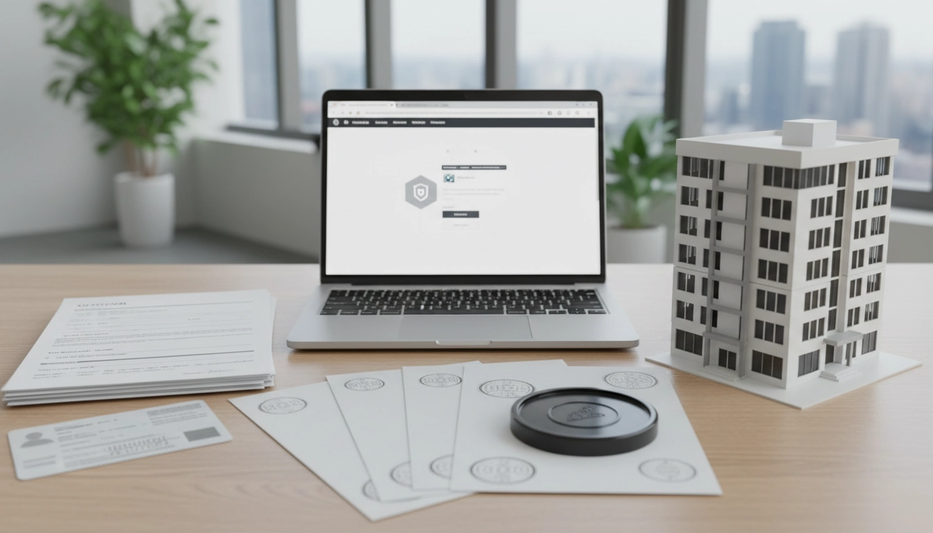 Photorealistic image of urban renewal financial support process, government application forms, e-Dev